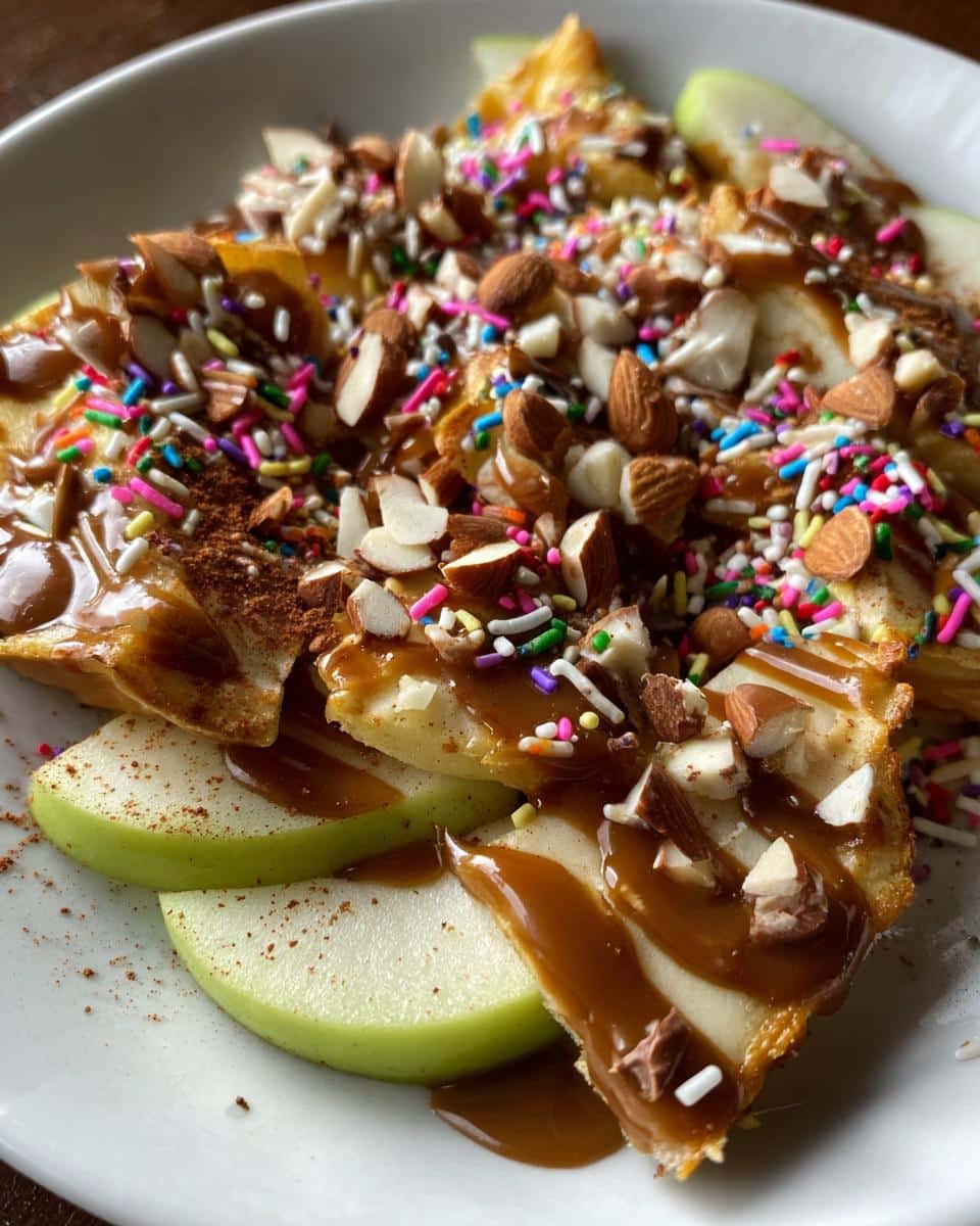Apple Nachos (Sliced apples with caramel, chocolate, and nuts) - detail 1