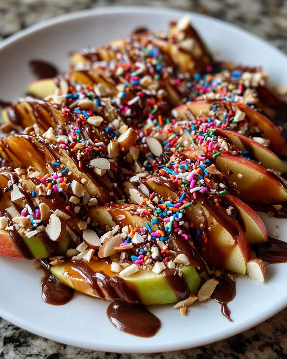 Apple Nachos (Sliced apples with caramel, chocolate, and nuts) - detail 2