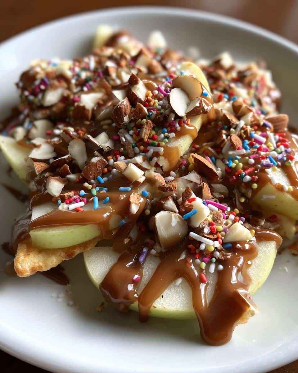 Apple Nachos (Sliced apples with caramel, chocolate, and nuts) - detail 3
