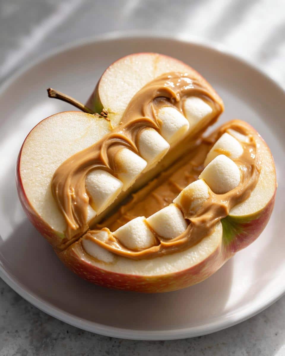 Monster Mouth Apple Slices (Apple slices with peanut butter and mini marshmallows) - detail 1