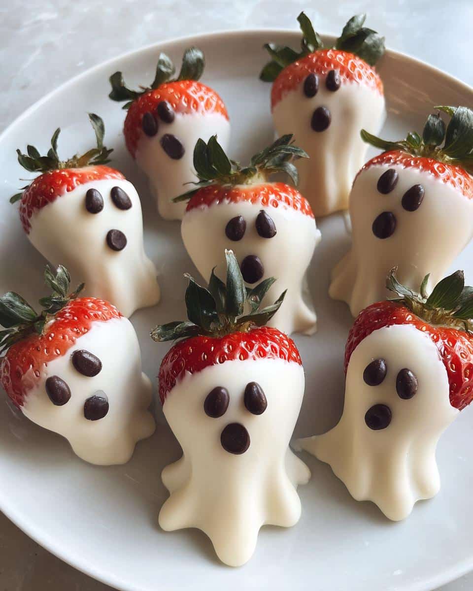 Strawberry Ghosts (White chocolate-dipped strawberries with ghost faces) - detail 1
