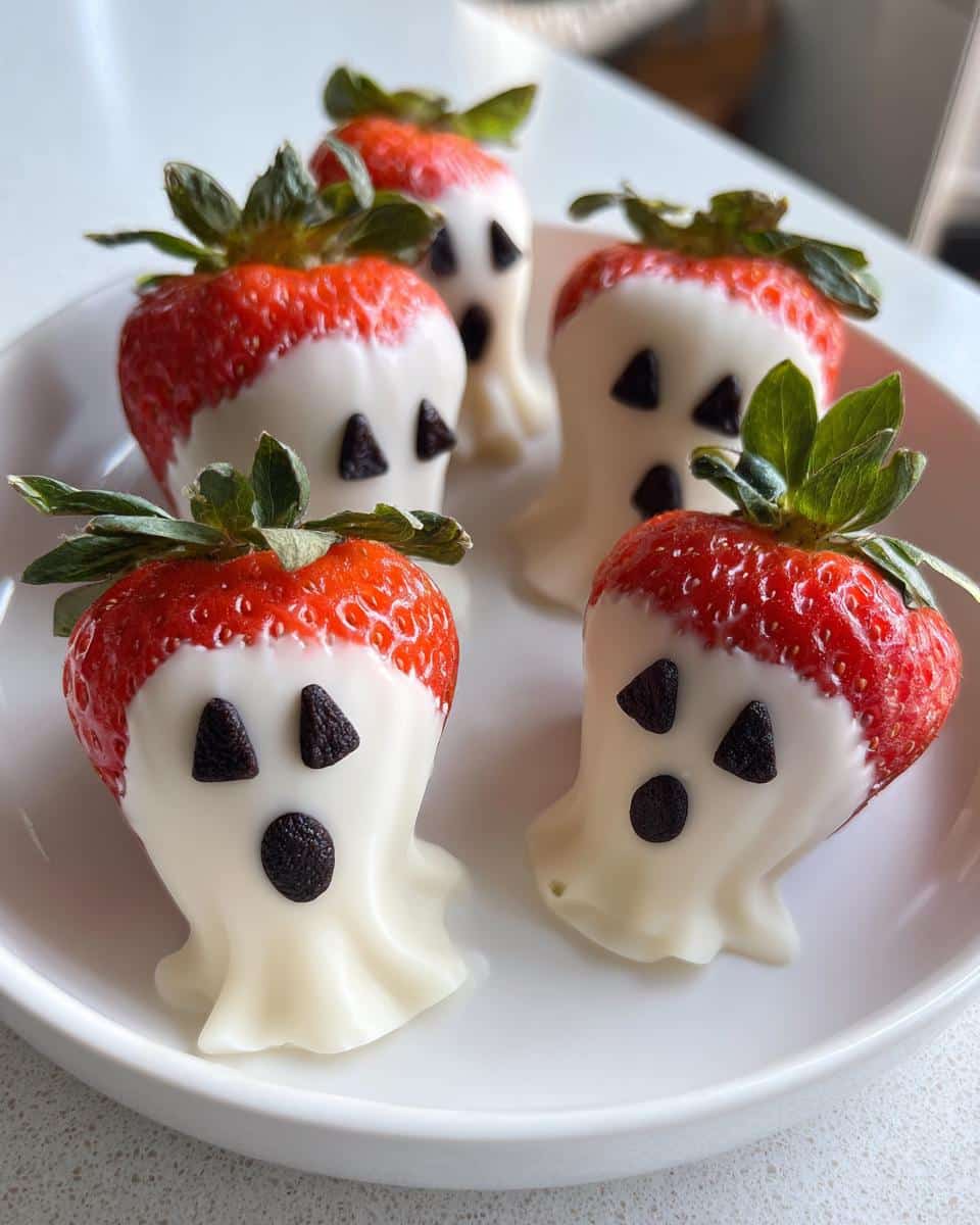 Strawberry Ghosts (White chocolate-dipped strawberries with ghost faces) - detail 2