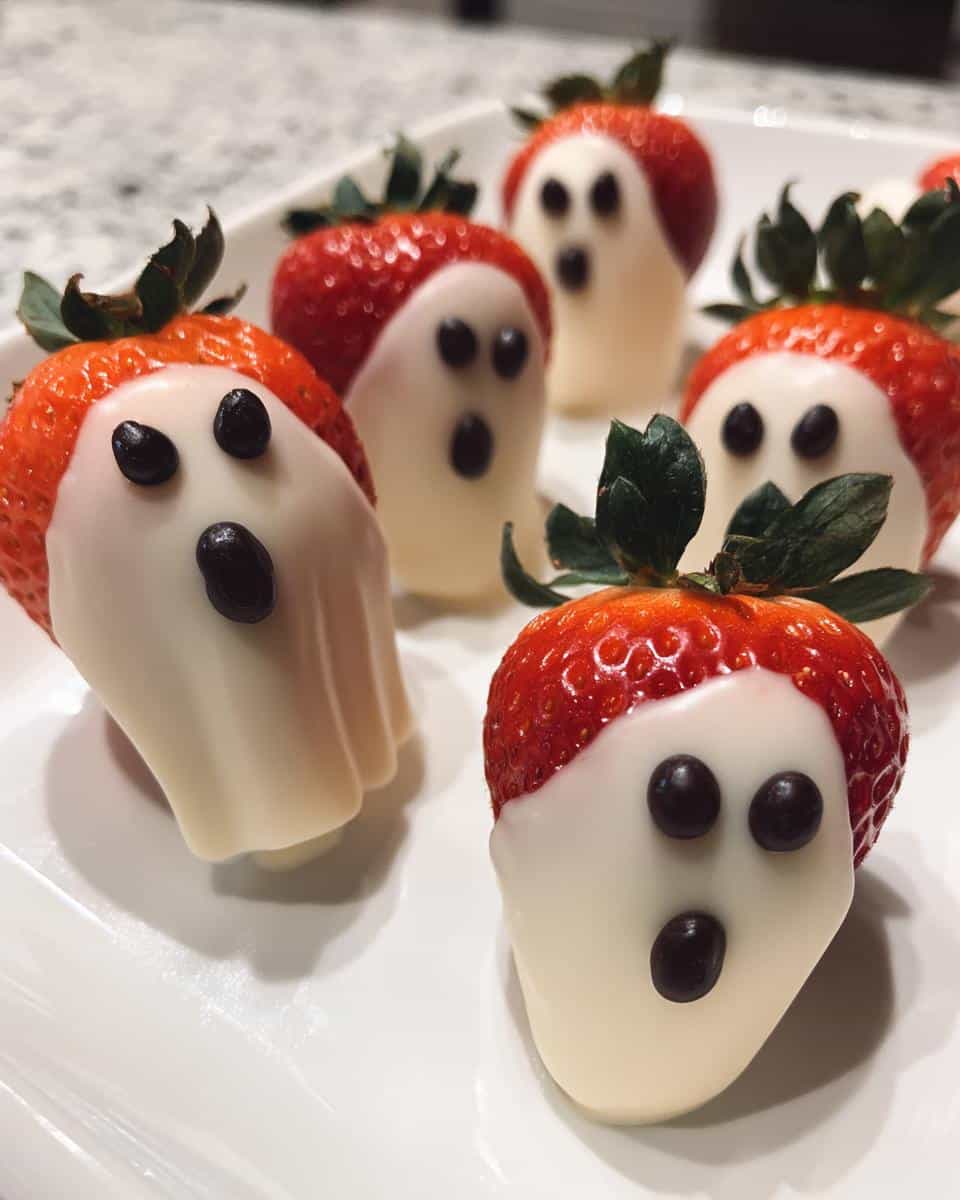 Strawberry Ghosts (White chocolate-dipped strawberries with ghost faces) - detail 3