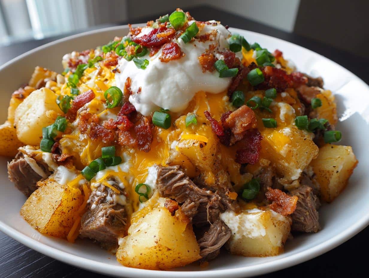 Irresistible Crockpot Loaded Steak and Potato Bake in 3 Easy Steps