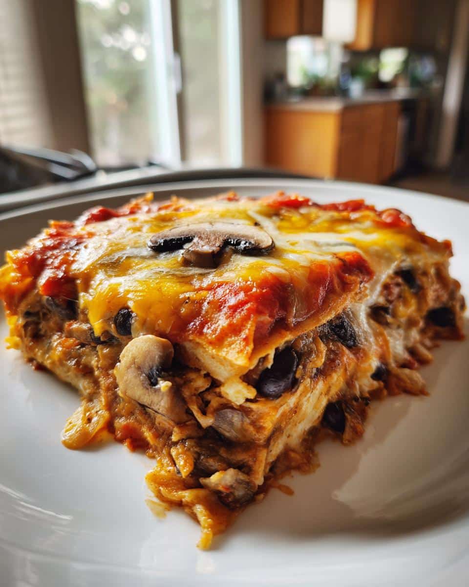 Mushroom and Black Bean Tortilla Casserole - detail 2