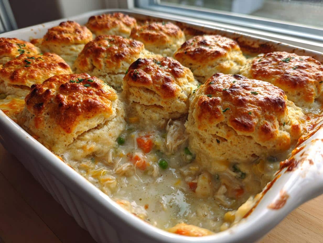 40-Minute Chicken & Biscuit Pot Pie Casserole That’s Irresistible