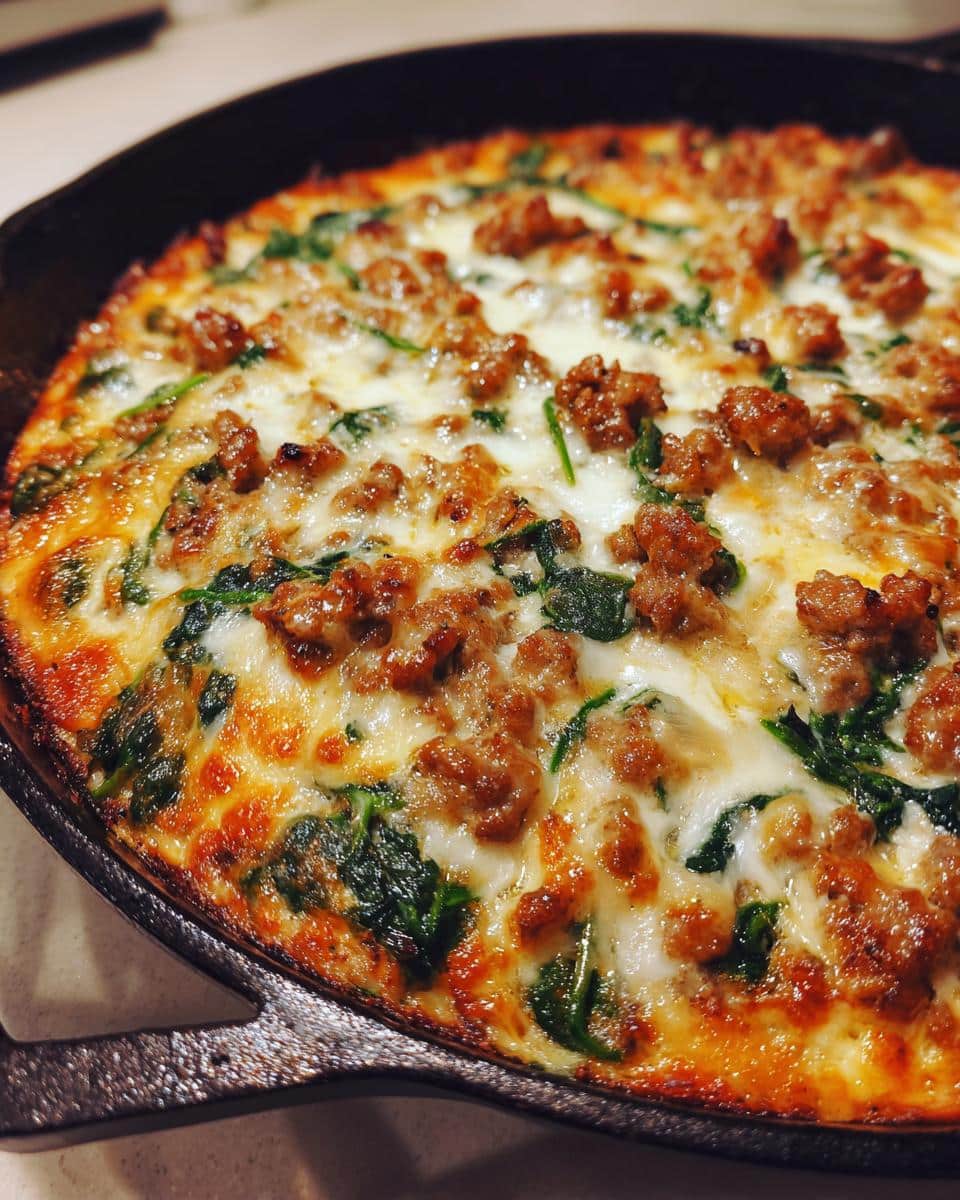 Decadent Creamy Sausage & Spinach Skillet Bake in 35 Minutes