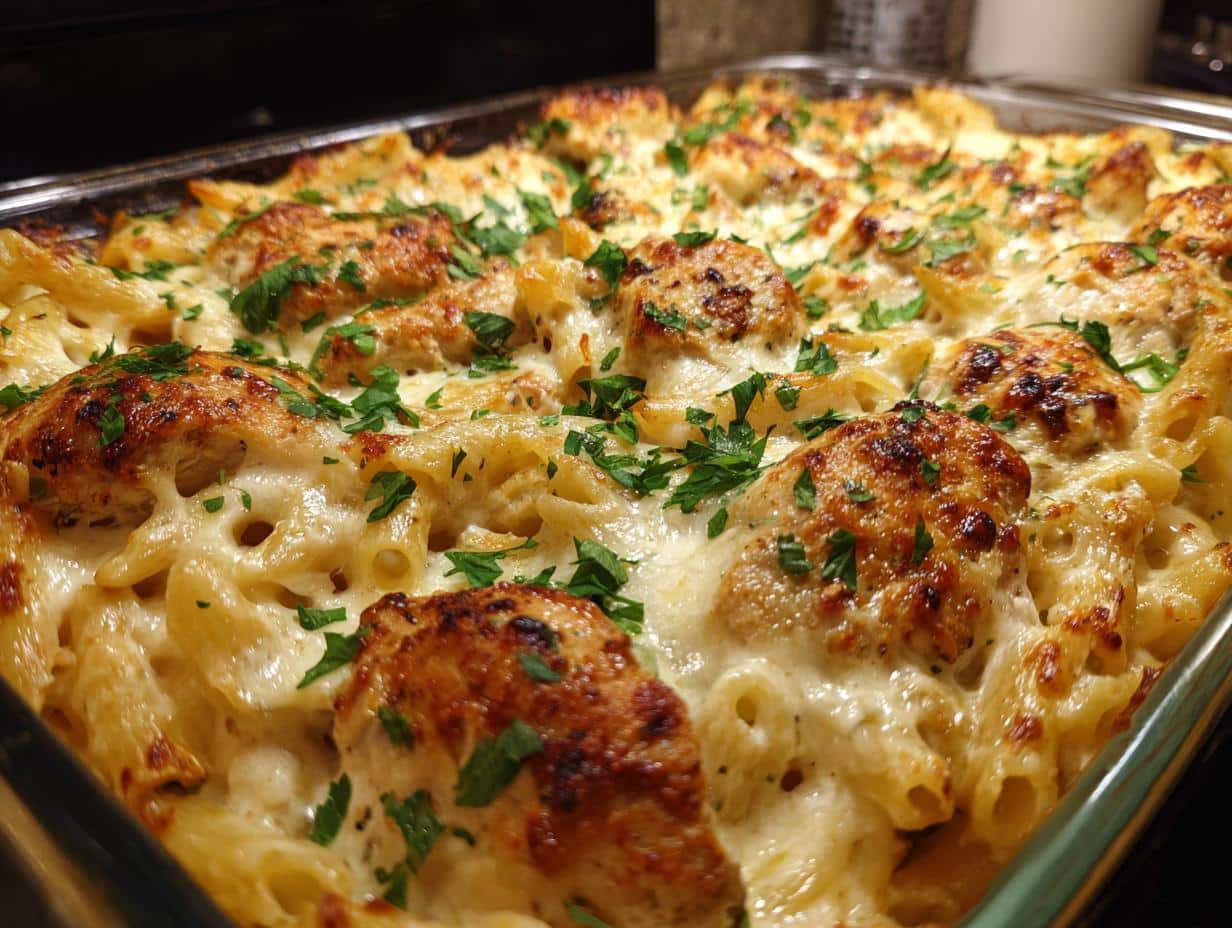40-Minute Garlic Parmesan Chicken & Pasta Bake That Melts Hearts