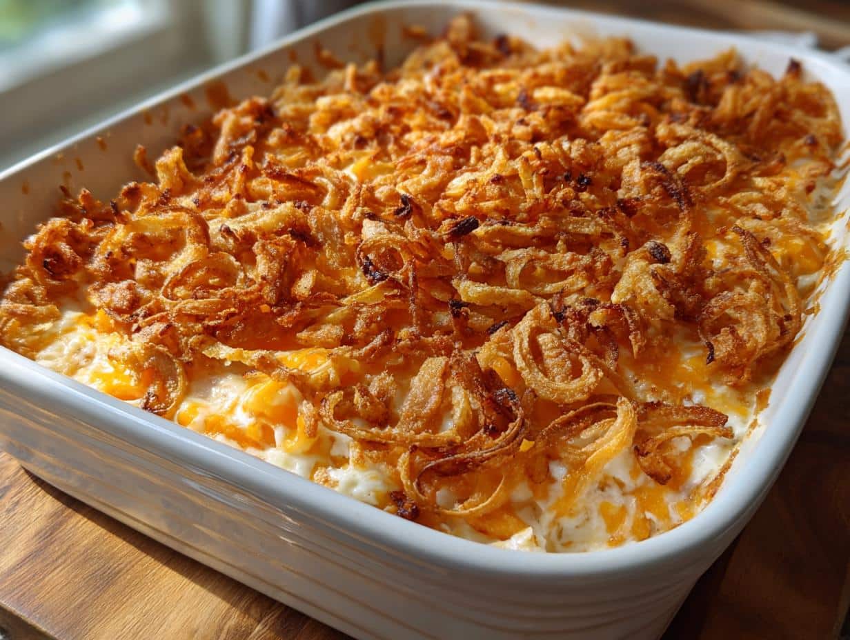 Creamy 6-Cup Carrot Casserole with Crispy Onions