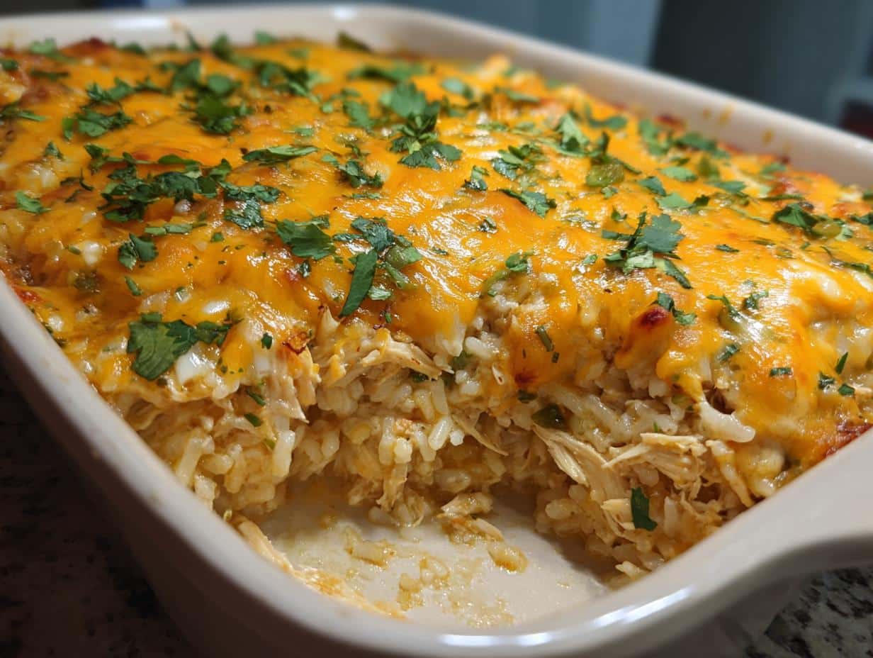 35-Minute Green Chile Enchilada Rice Bake – Irresistible Comfort!
