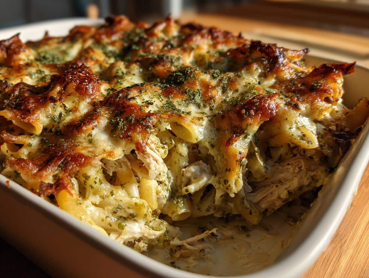 40-Minute Pesto Chicken Pasta Bake – Irresistible & Creamy!