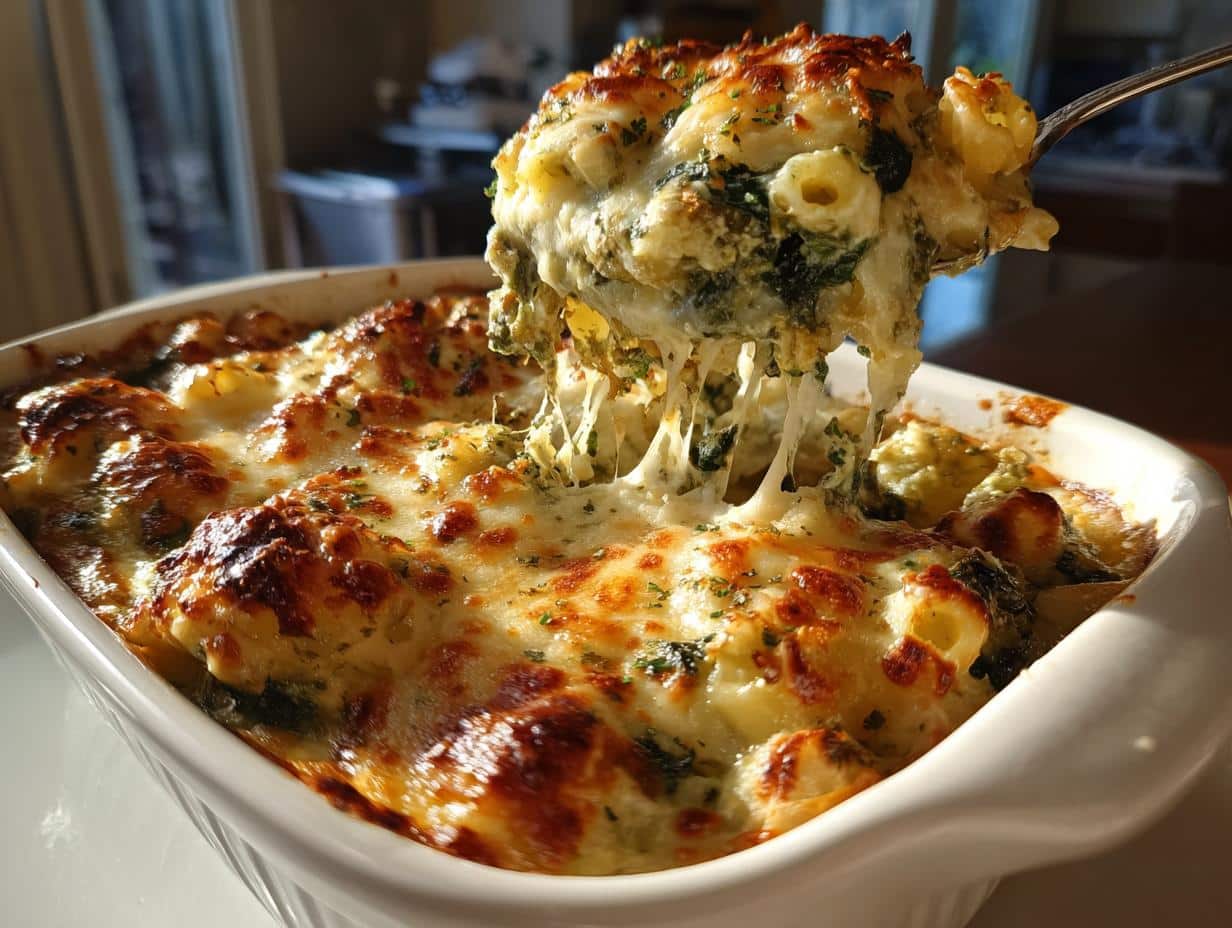 Irresistible 3-Cheese Spinach Artichoke Pasta Bake Perfection