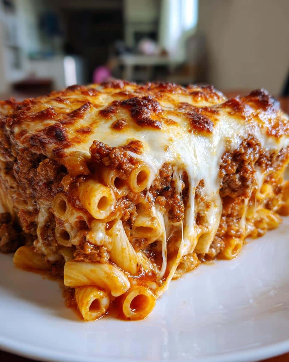 Cheesy Baked Rigatoni Casserole with Meat Sauce – 3 Cheese Perfection