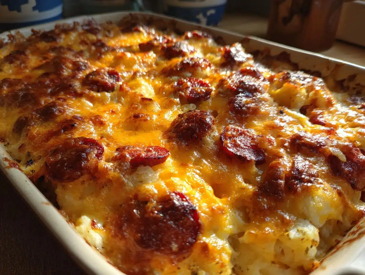 Cheesy Sausage and Pierogi Casserole Bake: A 30-Minute Comfort Feast