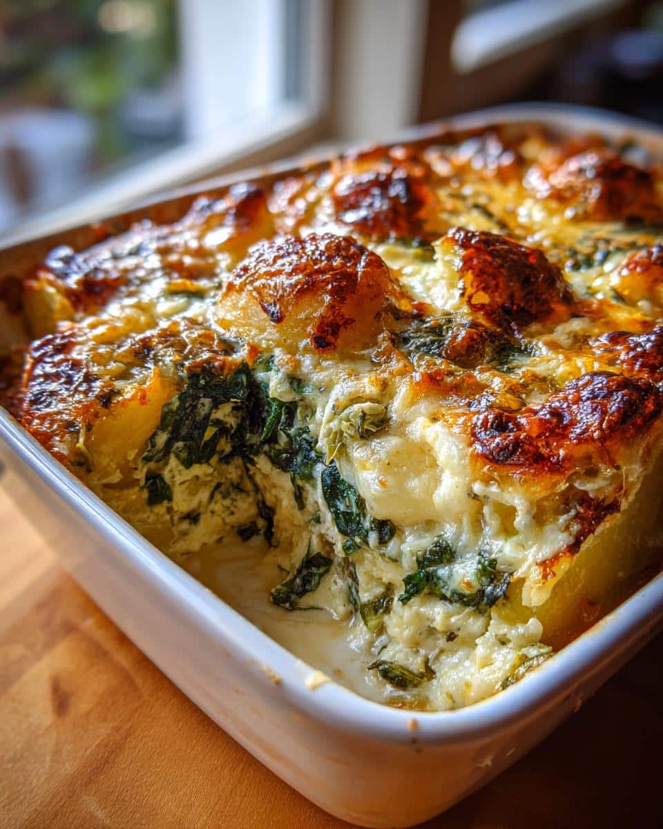 Cheesy Spinach and Artichoke Potato Casserole - detail 1