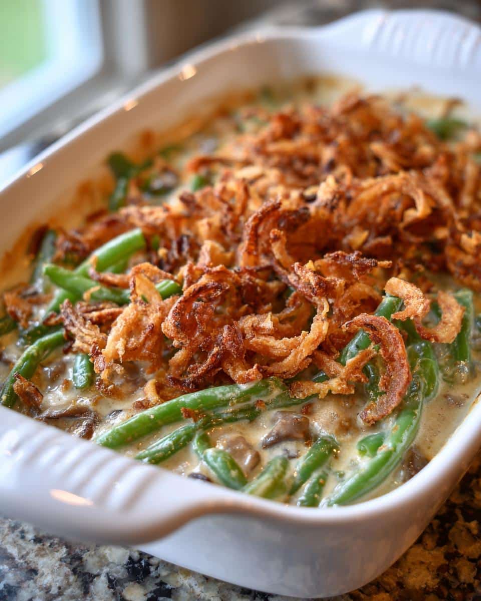 Classic Green Bean Casserole with Crispy Fried Onions: 5-Ingredient Bliss