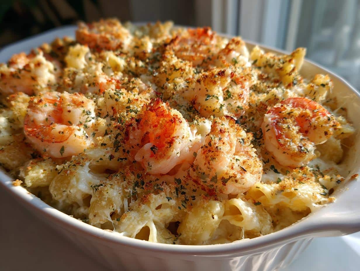 40-Minute Garlic Butter Shrimp Alfredo Pasta Casserole to Die For