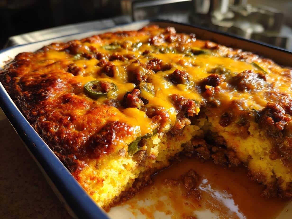 40-Minute Jalapeño Cheddar Cornbread Chili Casserole Bliss