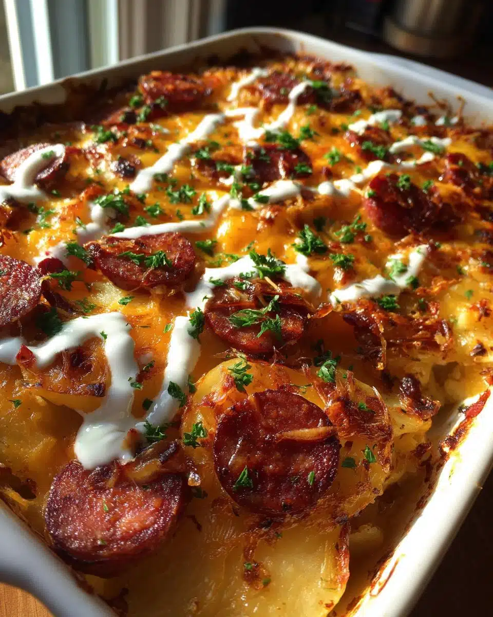 Kielbasa and Pierogi Casserole with Caramelized Onions Will Make You Swoon