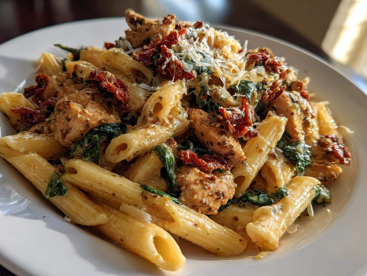 30-Minute One Pan Creamy Tuscan Chicken Pasta Casserole Magic