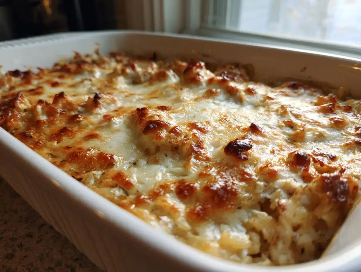 5-Ingredient Queso Chicken and Rice Casserole Bake Perfection