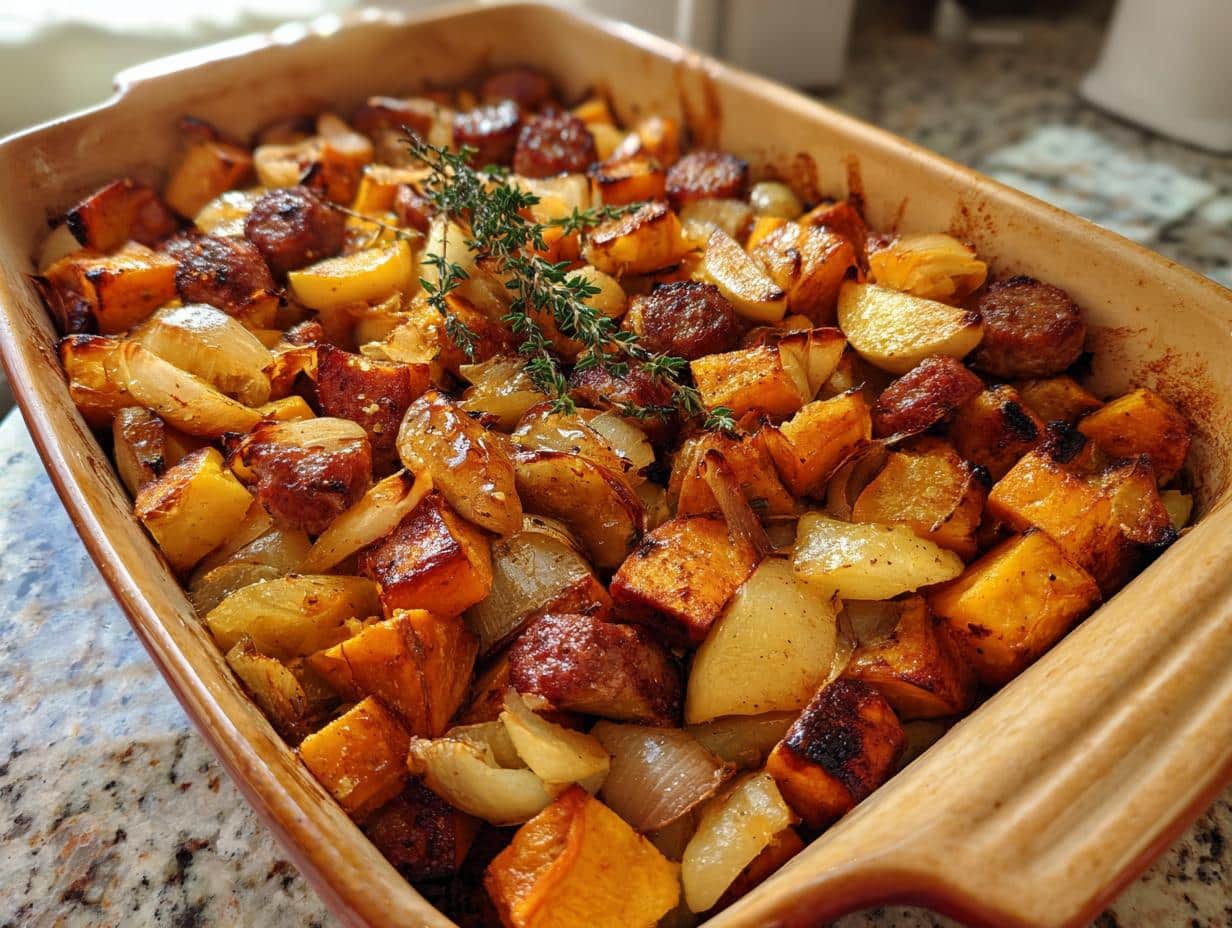 Effortless 40-Minute Sweet Potato and Apple Sausage Bake Sensation