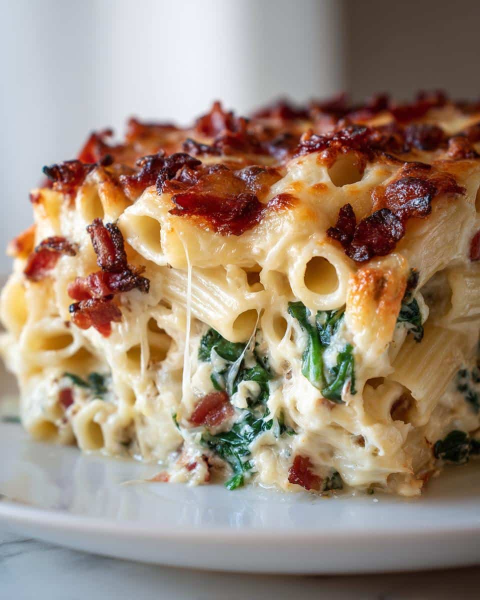 Bacon and Spinach Cheddar Pasta Casserole - detail 1