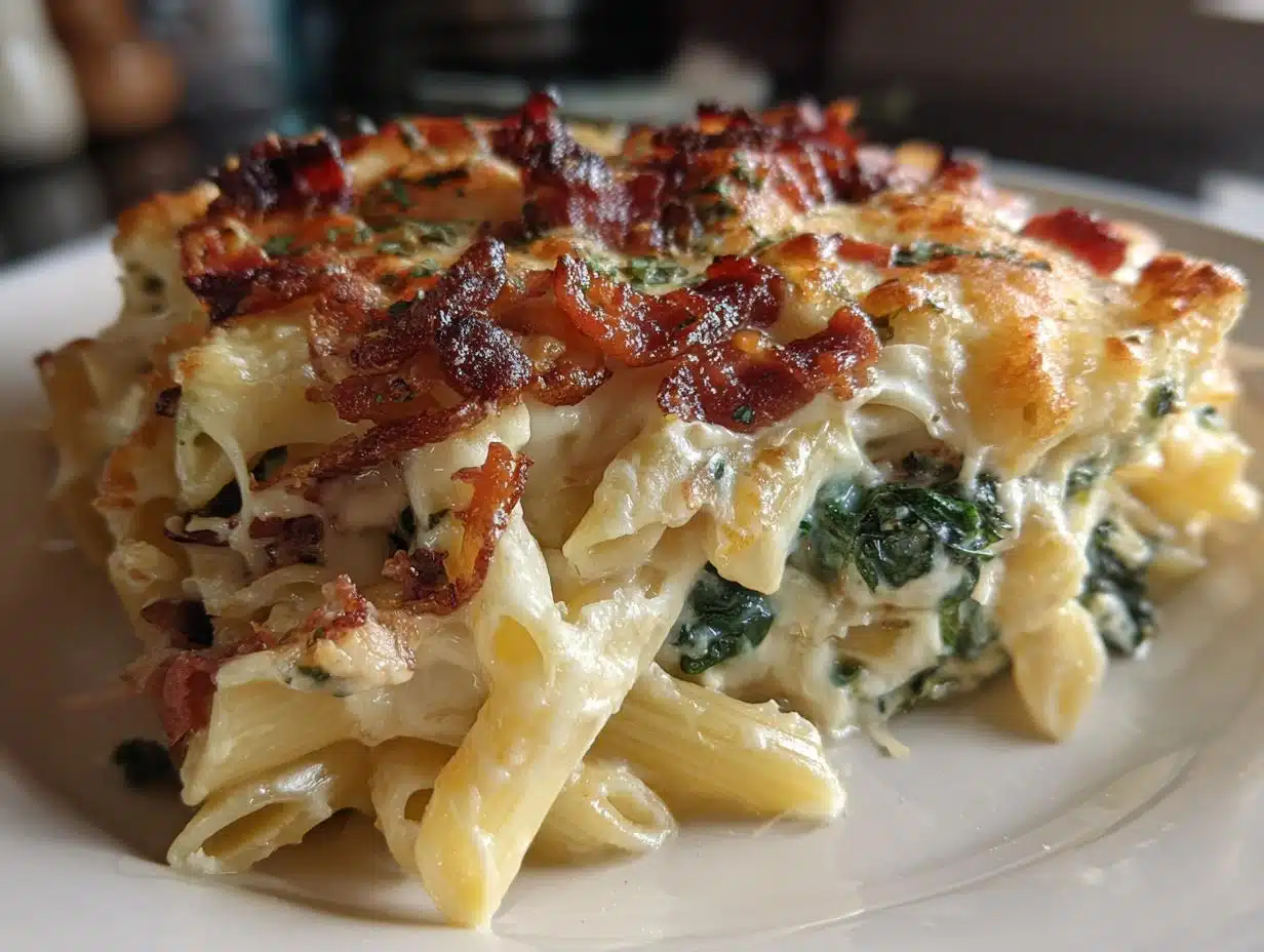 Irresistible Bacon and Spinach Cheddar Pasta Casserole in 30 Minutes