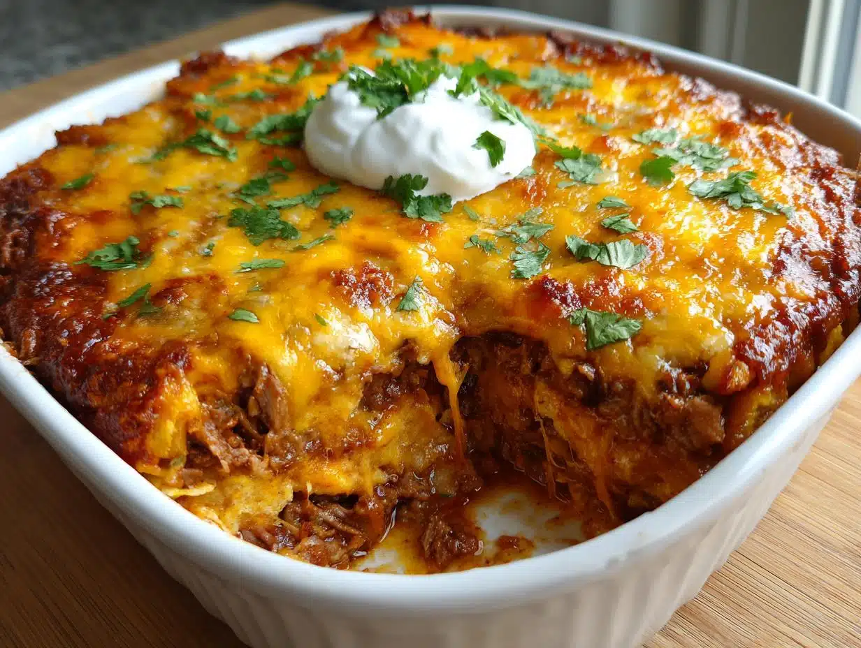30-Minute Cheesy Beef and Tortilla Layer Bake Magic