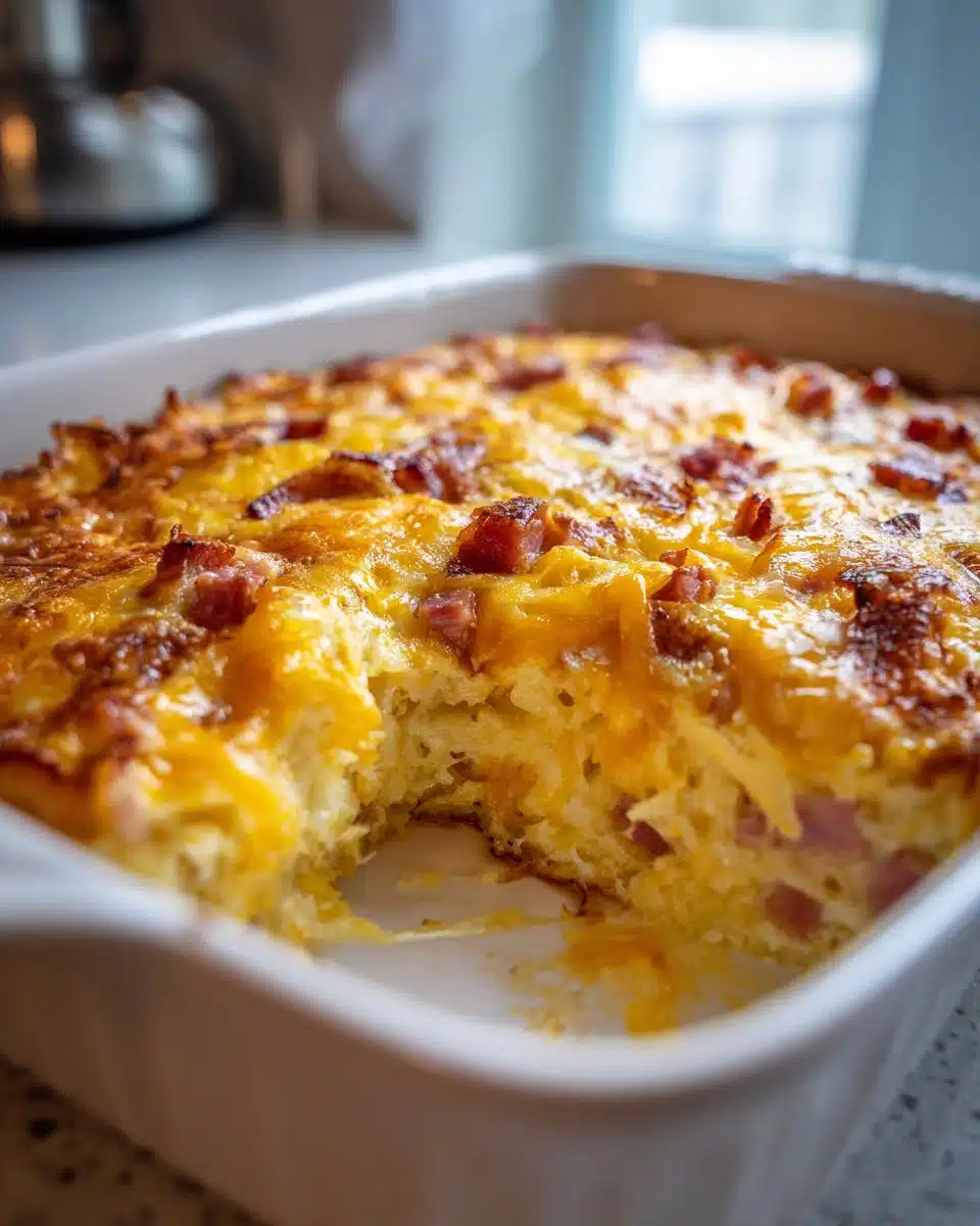 Cheesy Hashbrown and Ham Christmas Breakfast Casserole: 10-Min Prep Holiday Marvel
