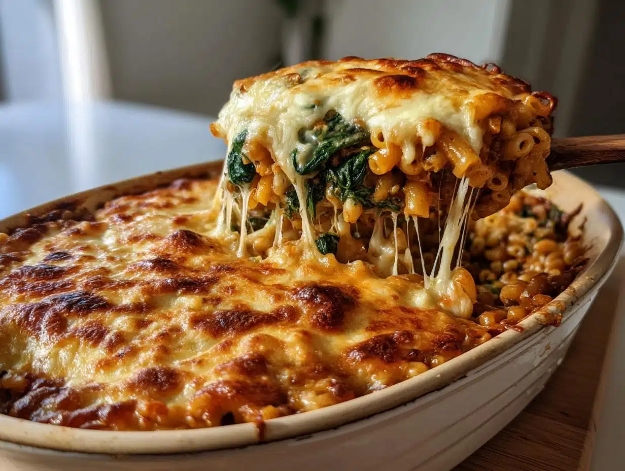 30-Minute Cheesy Lentil and Spinach Pasta Bake – Irresistible Comfort
