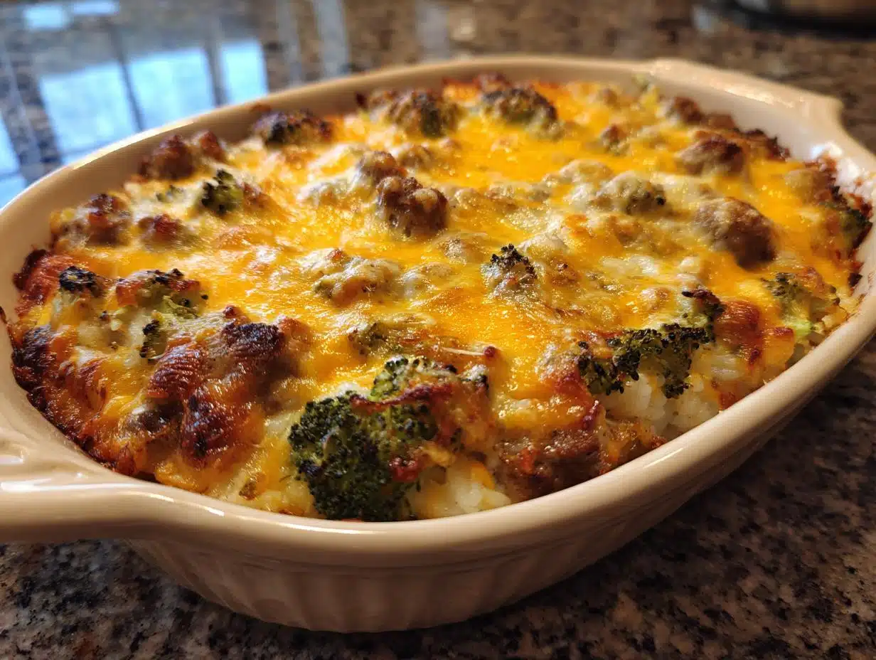 35-Minute Cheesy Sausage and Broccoli Rice Casserole Heaven