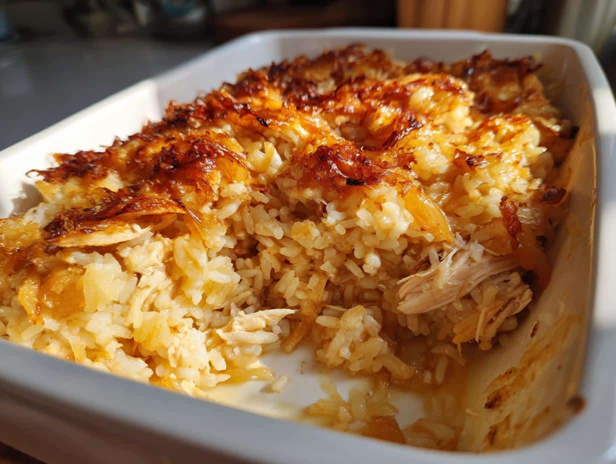 Irresistible 5-Ingredient Chicken and Caramelized Onion Rice Casserole