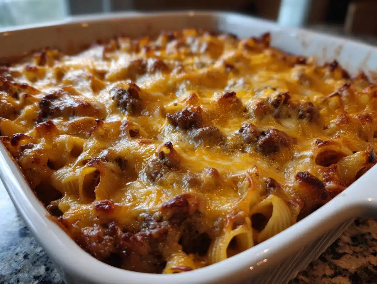 Irresistible 40-Minute Cozy Beef and Cheddar Shell Pasta Casserole