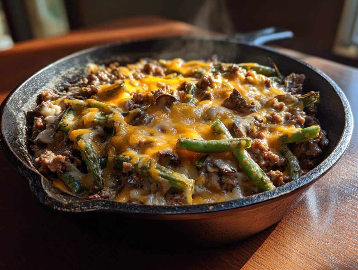 30-Minute Creamy Beef and Green Bean Skillet Casserole Comfort