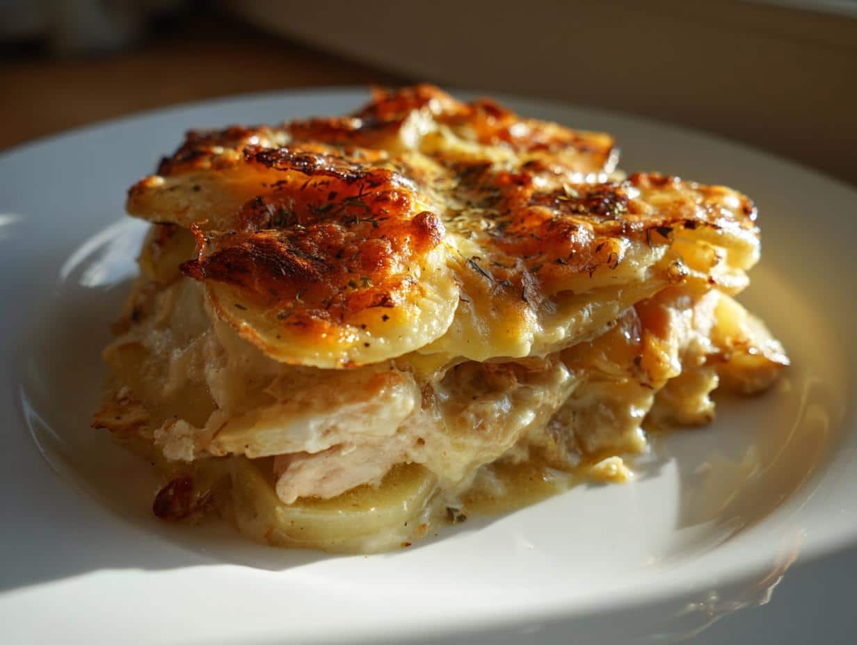 Creamy Chicken and Roasted Garlic Potato Gratin Will Blow Your Mind