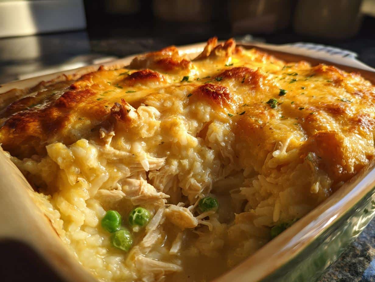 Irresistible Creamy Parmesan Chicken and Pea Rice Casserole in 1 Hour