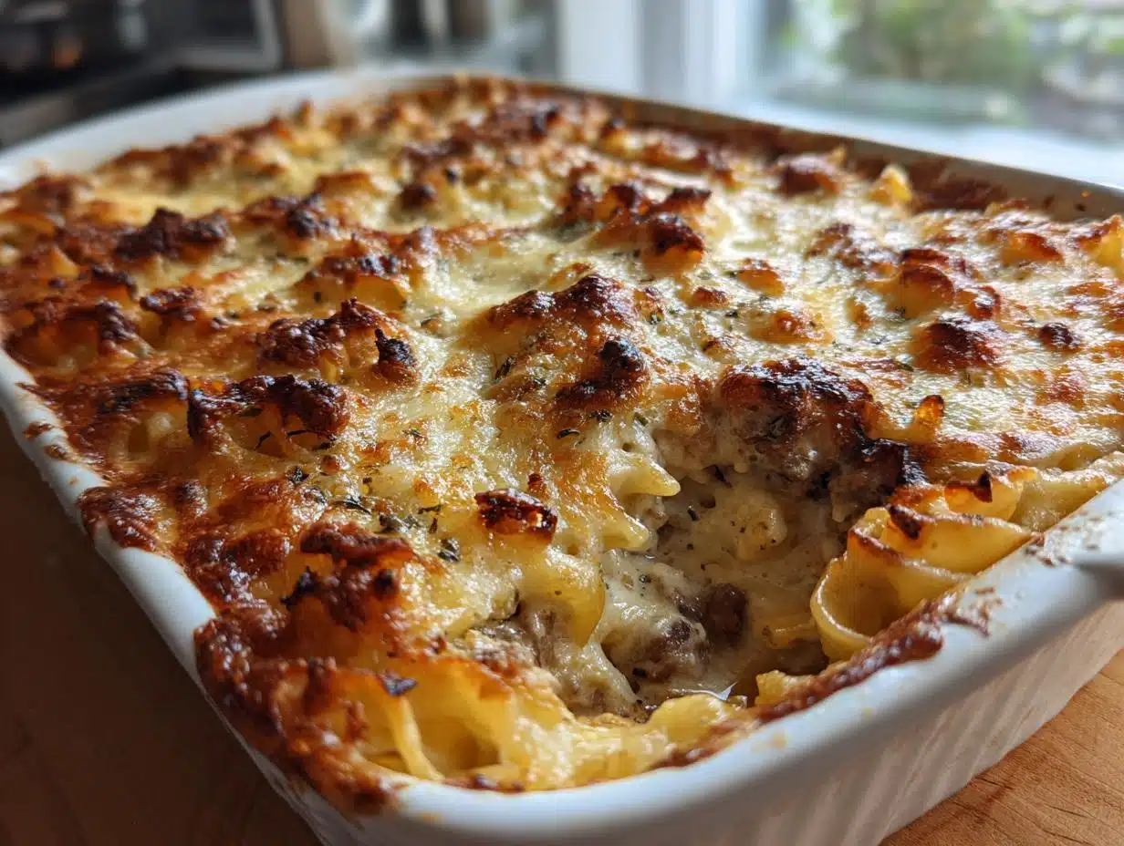 40-Minute Creamy Pork and Mushroom Noodle Bake Perfection
