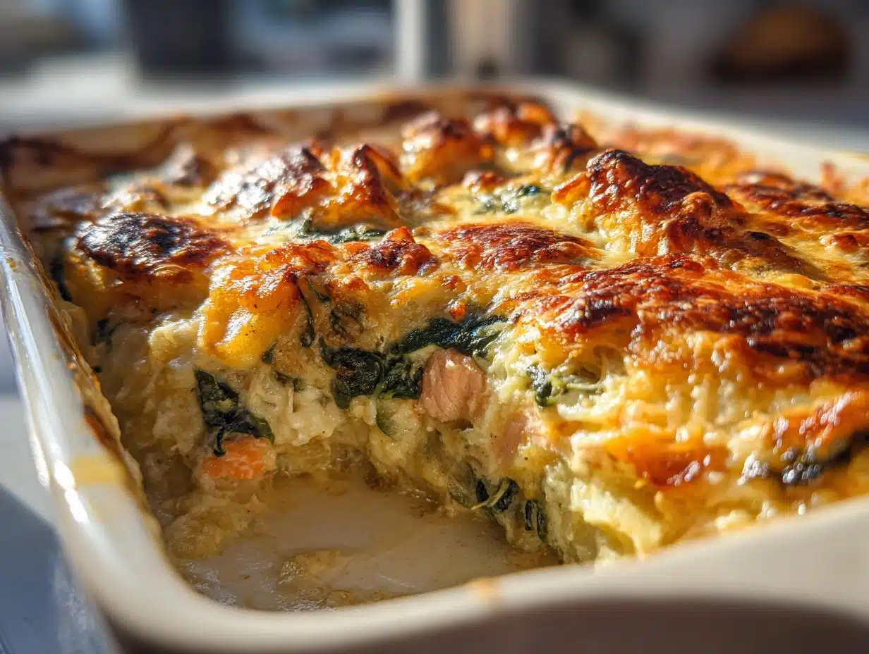20-Min Creamy Salmon Gratin with Rich Garlic Spinach
