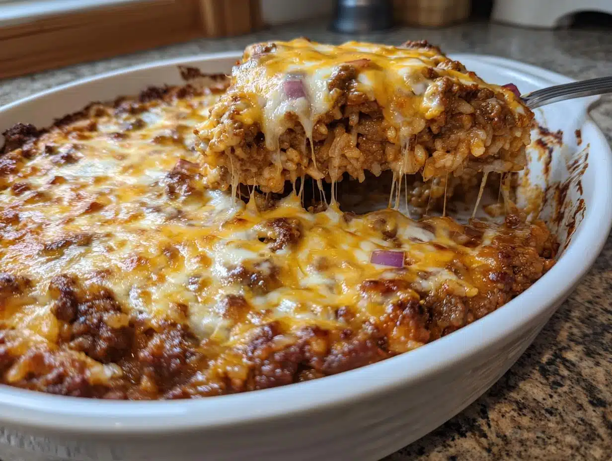 Irresistible Loaded Chili Cheese Rice Casserole with Beef in 45 Minutes