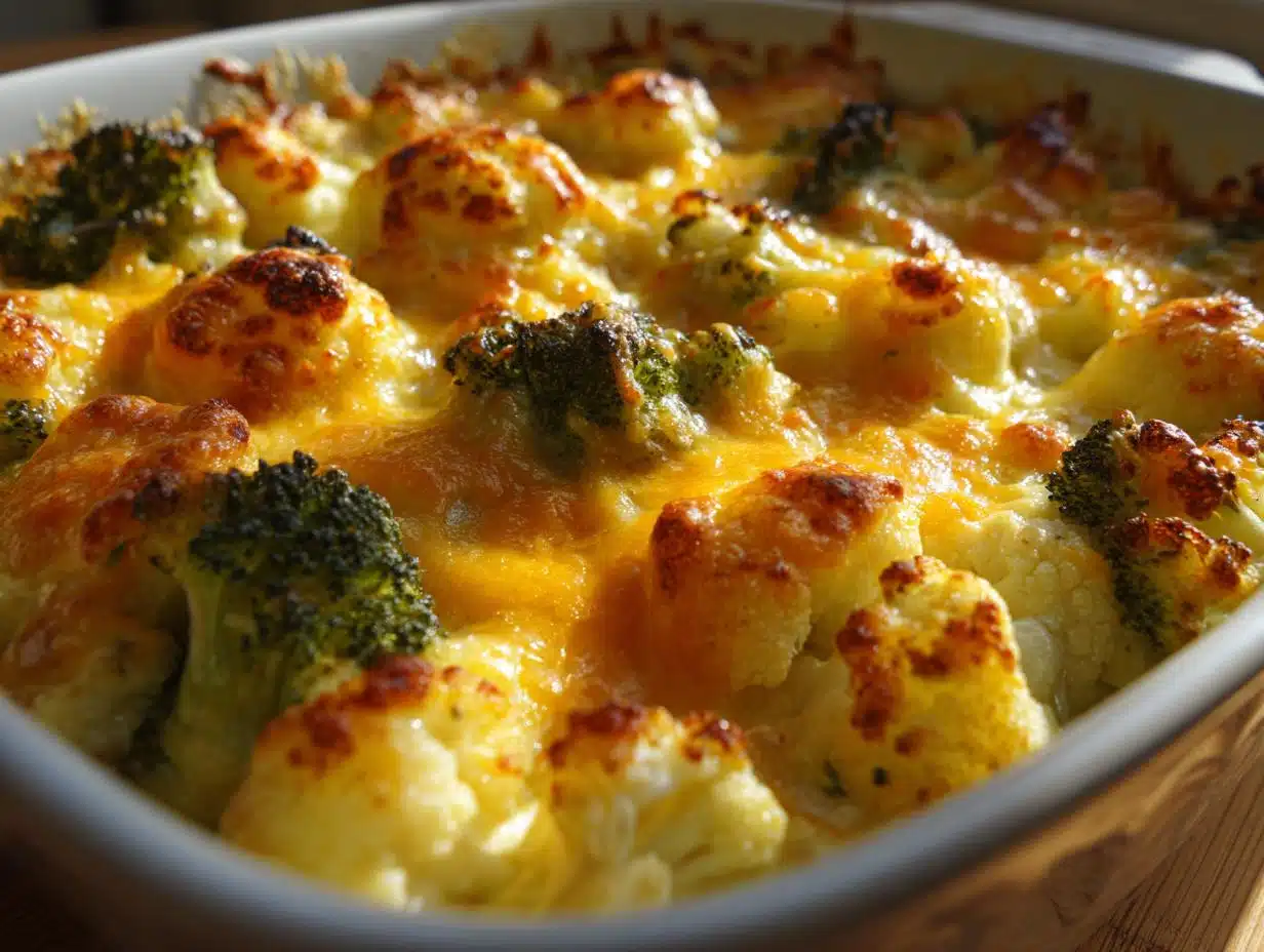 Irresistible 1-Pan Roasted Cauliflower Broccoli and Cheddar Bake