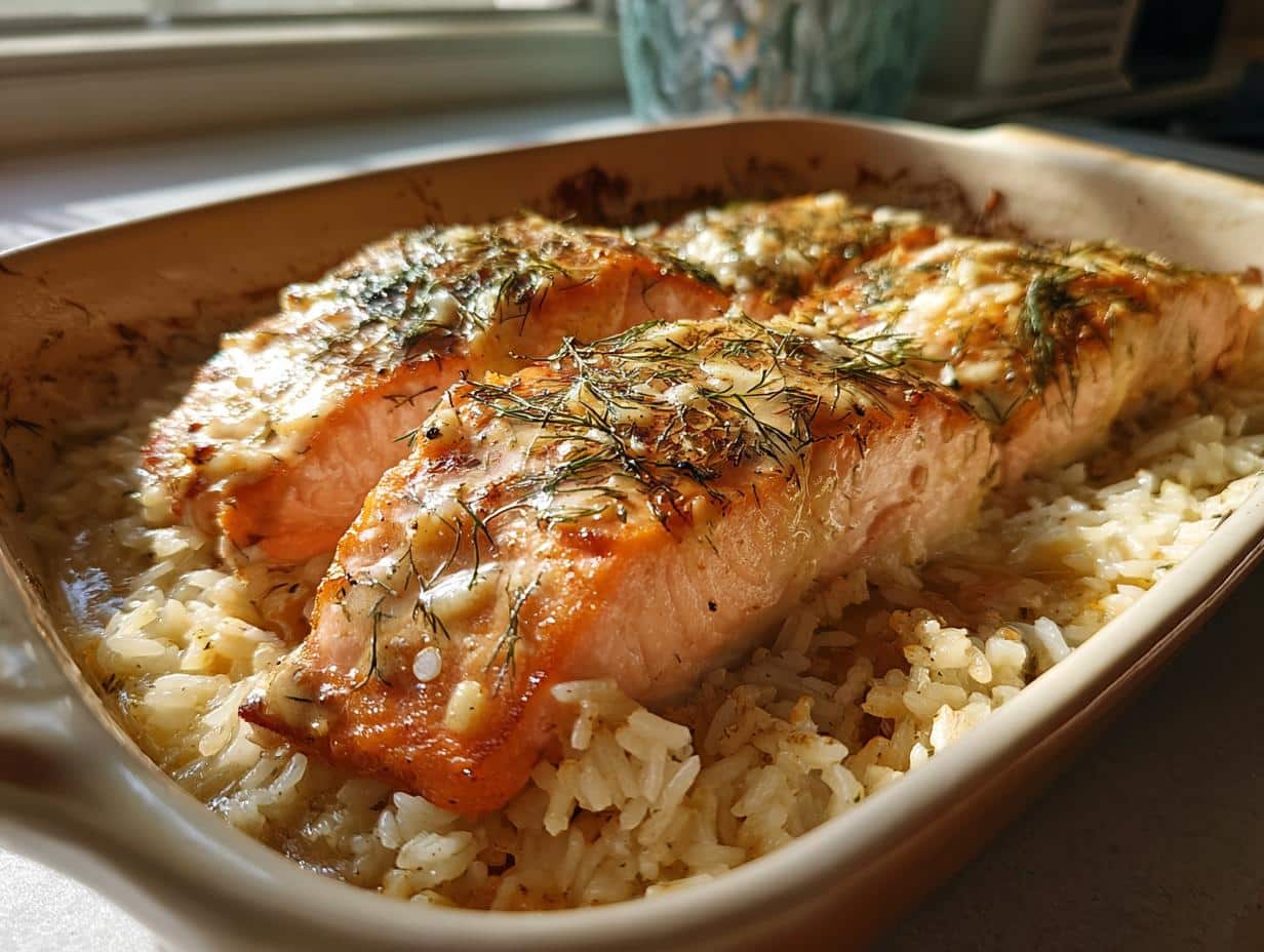 Slmon And Rice Perfect 45-Minute Salmon and Lemon Dill Rice Casserole Bliss - cassolicious
