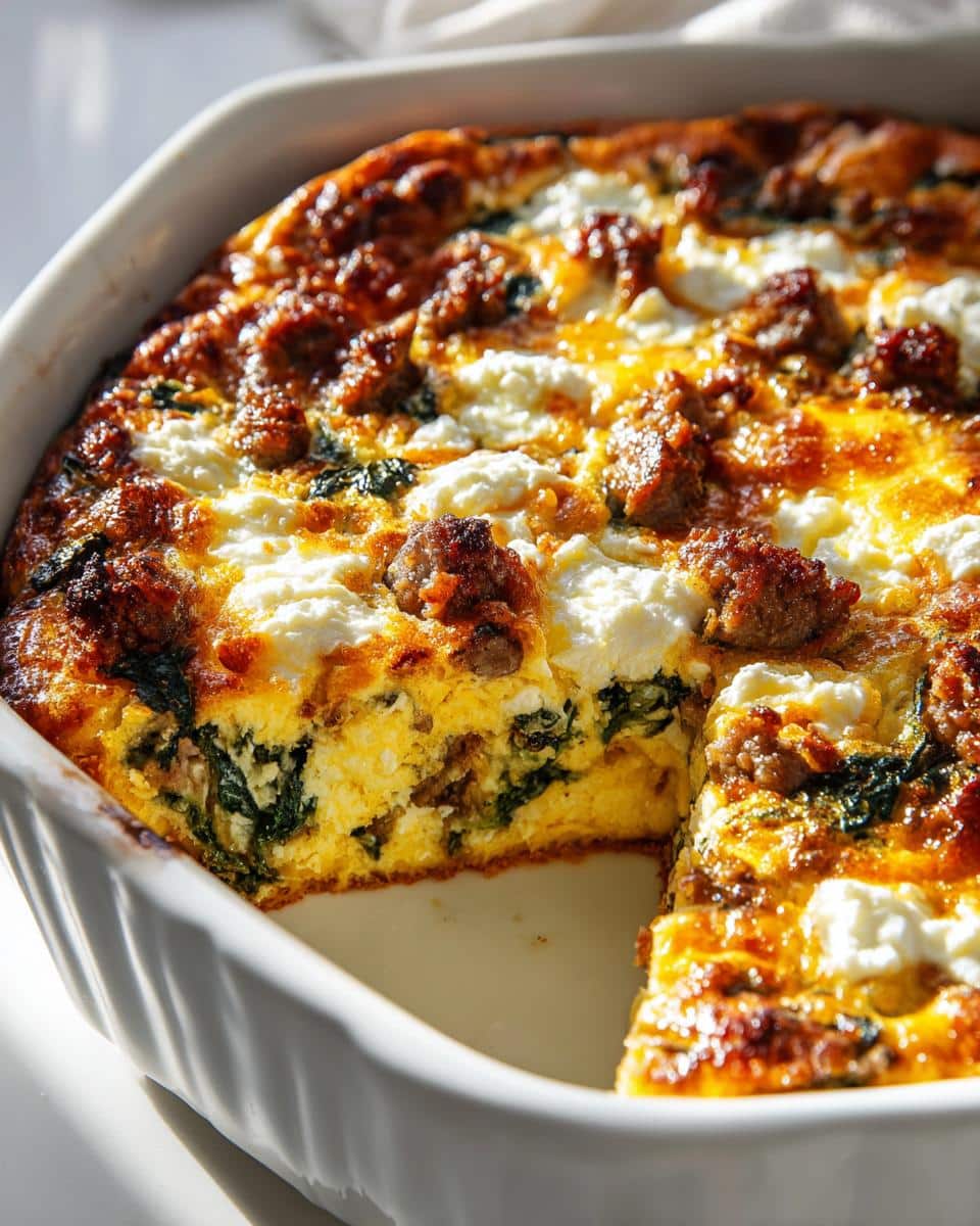 Sausage, Spinach and Feta Breakfast Casserole – lighter holiday option - detail 1