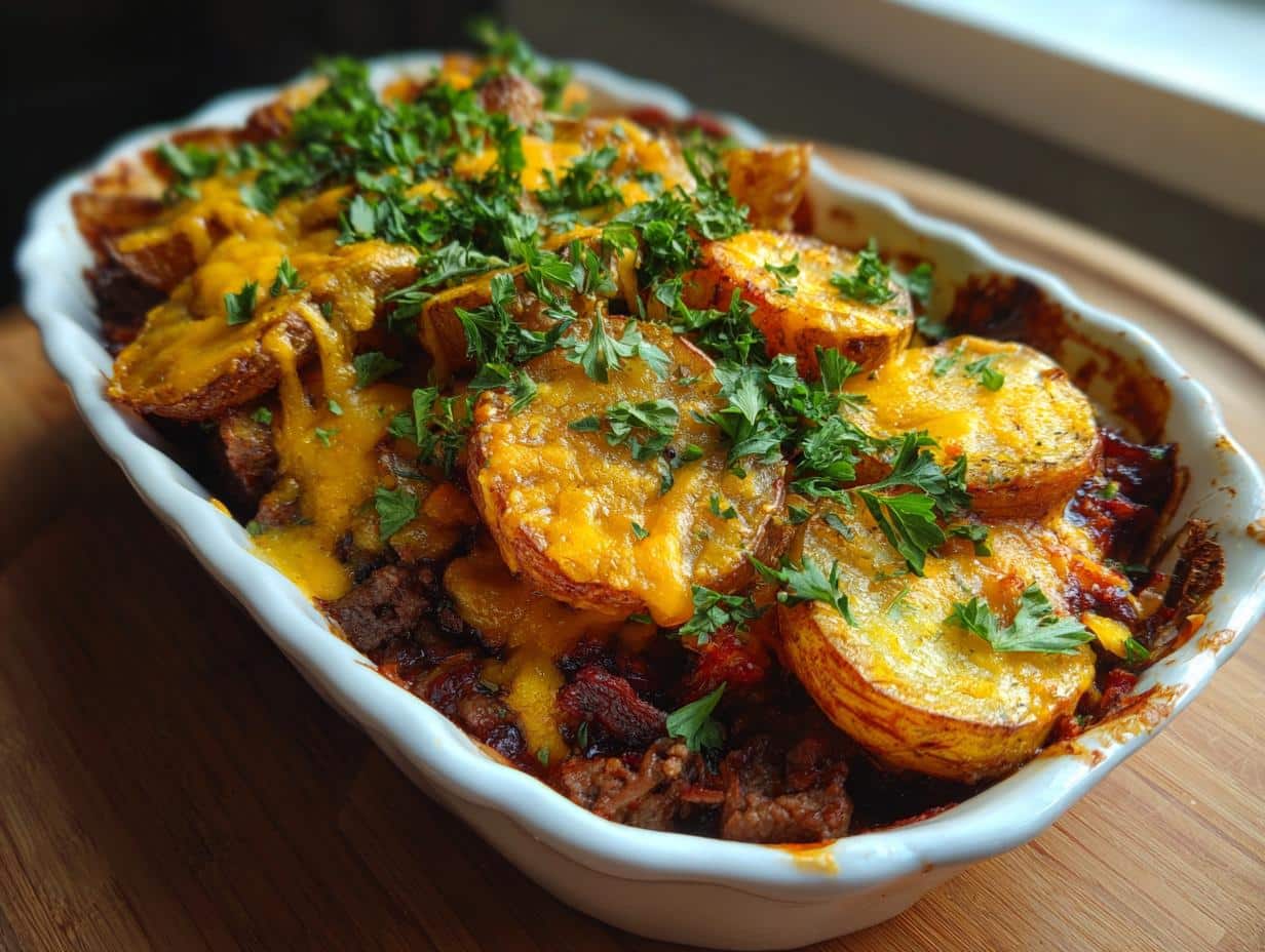 Smoky BBQ Beef and Potato Wedge Casserole – Irresistible 1-Pan Comfort