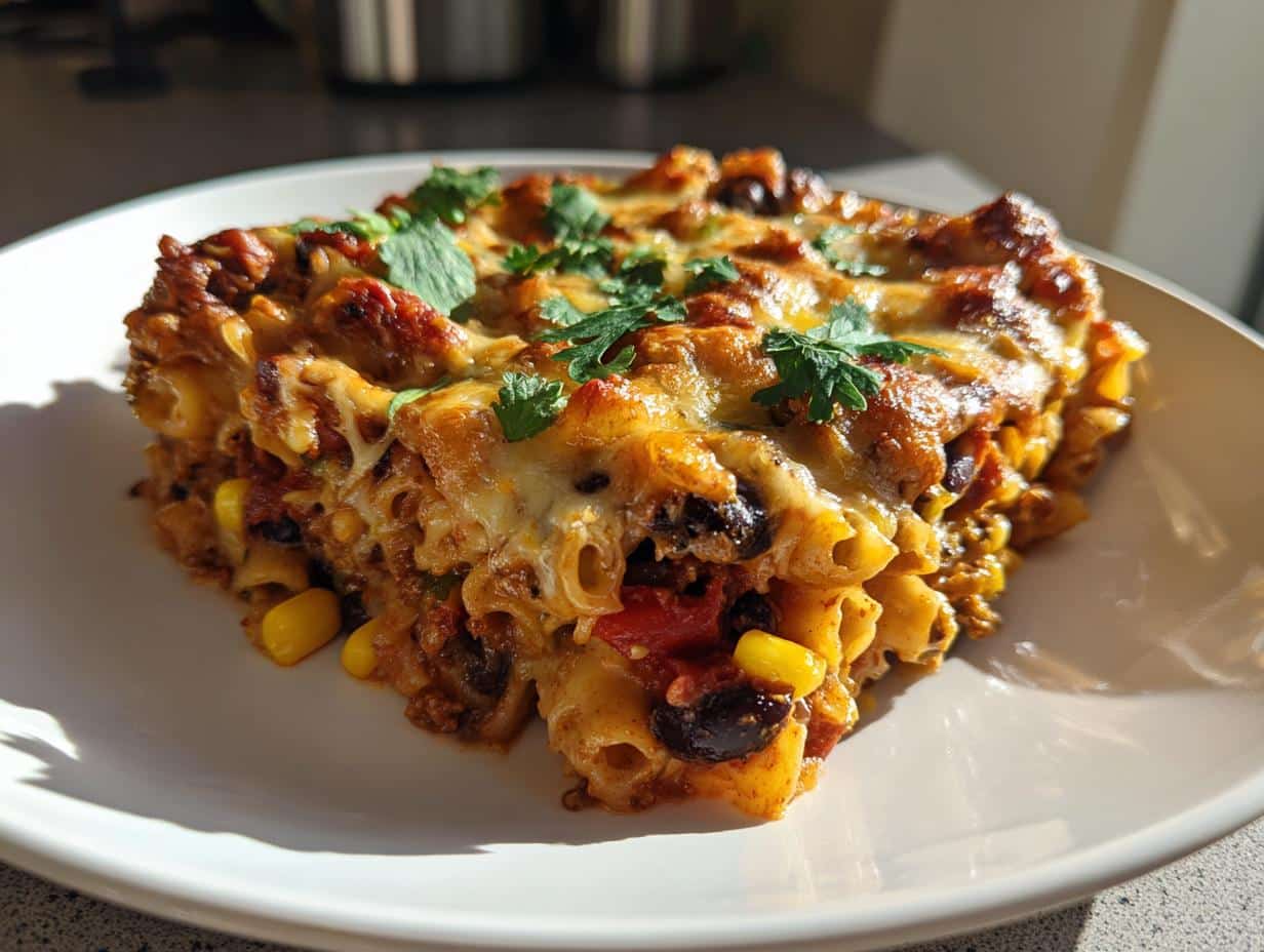 40-Minute Veggie Taco Pasta Casserole with Beans You’ll Crave