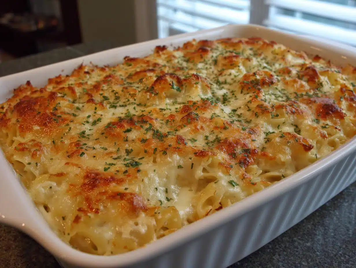 30-Minute Cheesy Garlic Noodle Side Dish Casserole You’ll Crave