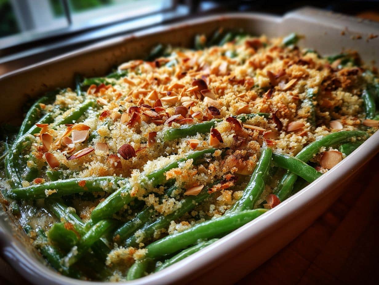 Irresistible 30-Minute Garlic Butter Green Bean and Almond Casserole