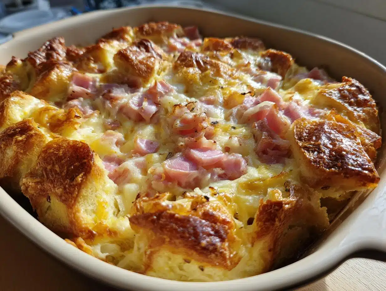 “3 Secrets to Perfect Ham Onion Swiss Croissant Casserole”