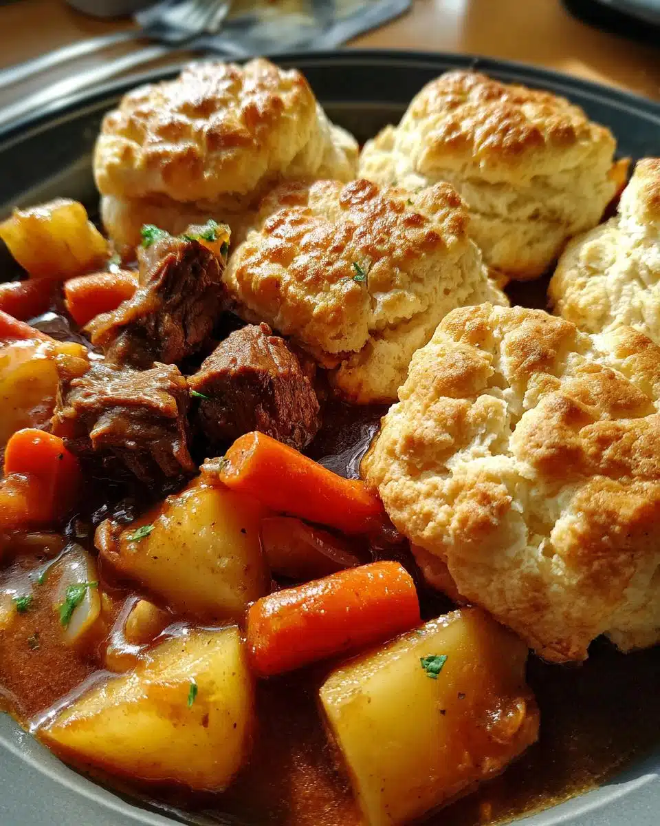 Hearty Beef Stew and Biscuit Topped Casserole: 1 Pot Comfort