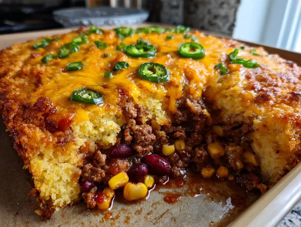 Spicy Jalapeño Cheddar Cornbread Chili Bake in 1 Hour